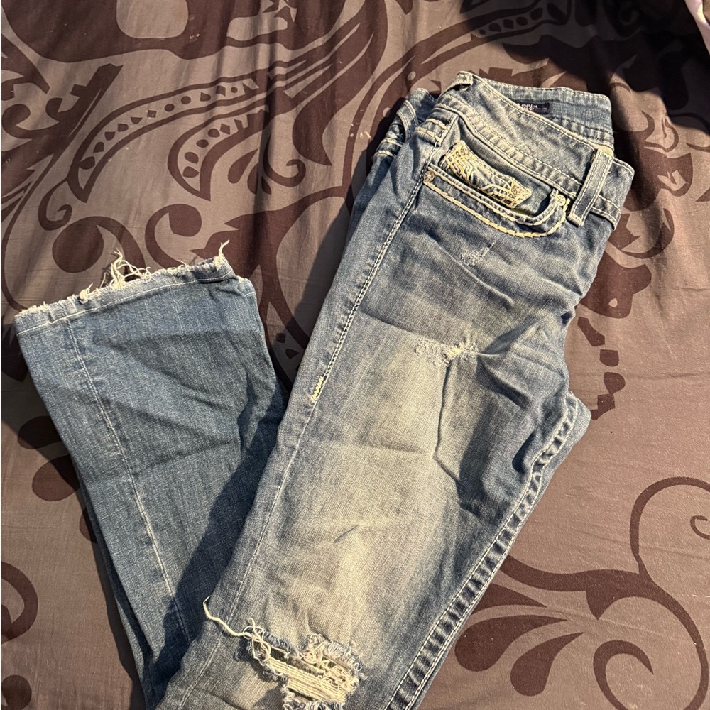 Vigoss Blue Boot Cut Jeans with Distressed Details